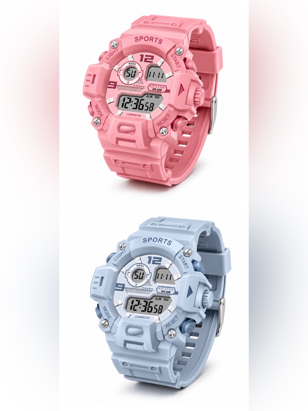 Bundle of Two Activa 42 mm Digital Sports Watches – Bubblegum Pink & Baby Blue